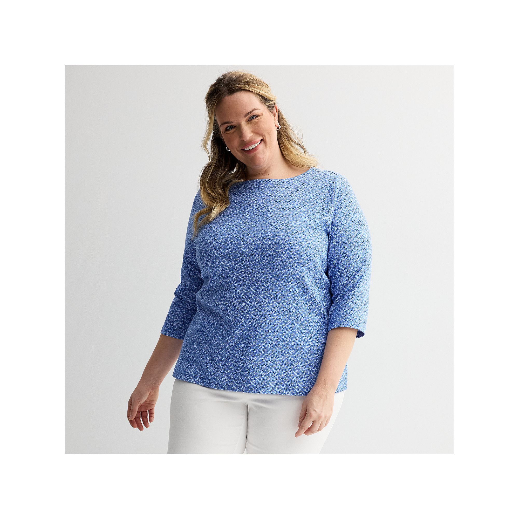 Plus Size Croft & Barrow® Boatneck Top, Womens, Size: 0X, Blue Texture Ti