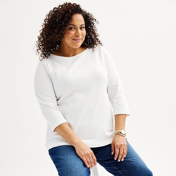 Plus Size Croft & Barrow&reg; Boatneck Top - Bright White (5X)