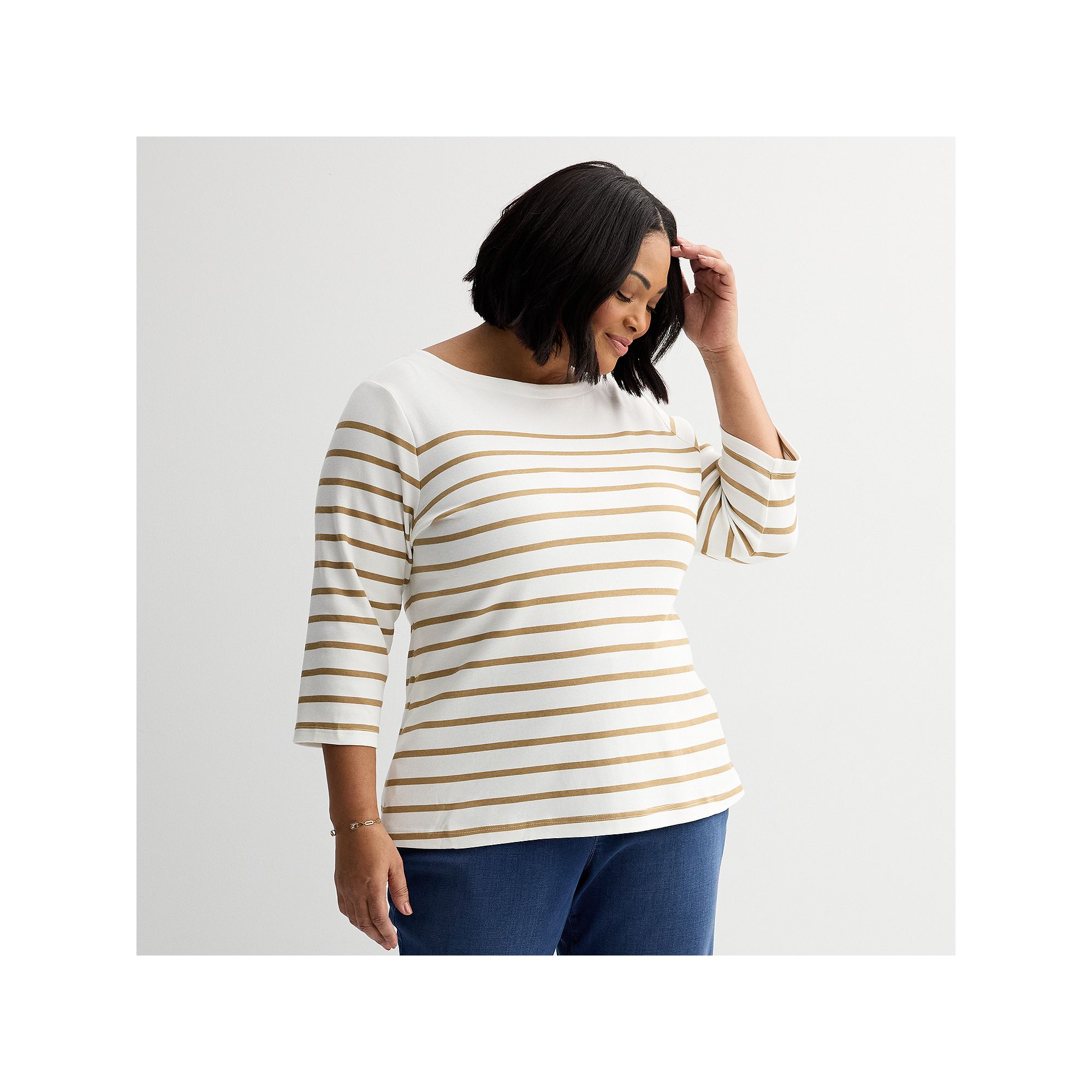 Plus Size Croft & Barrow® Boatneck Top, Womens, Size: 0X, Green Stripe