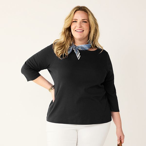 Plus Size Croft & Barrow® Boatneck Tee - Mineral Black (3X)