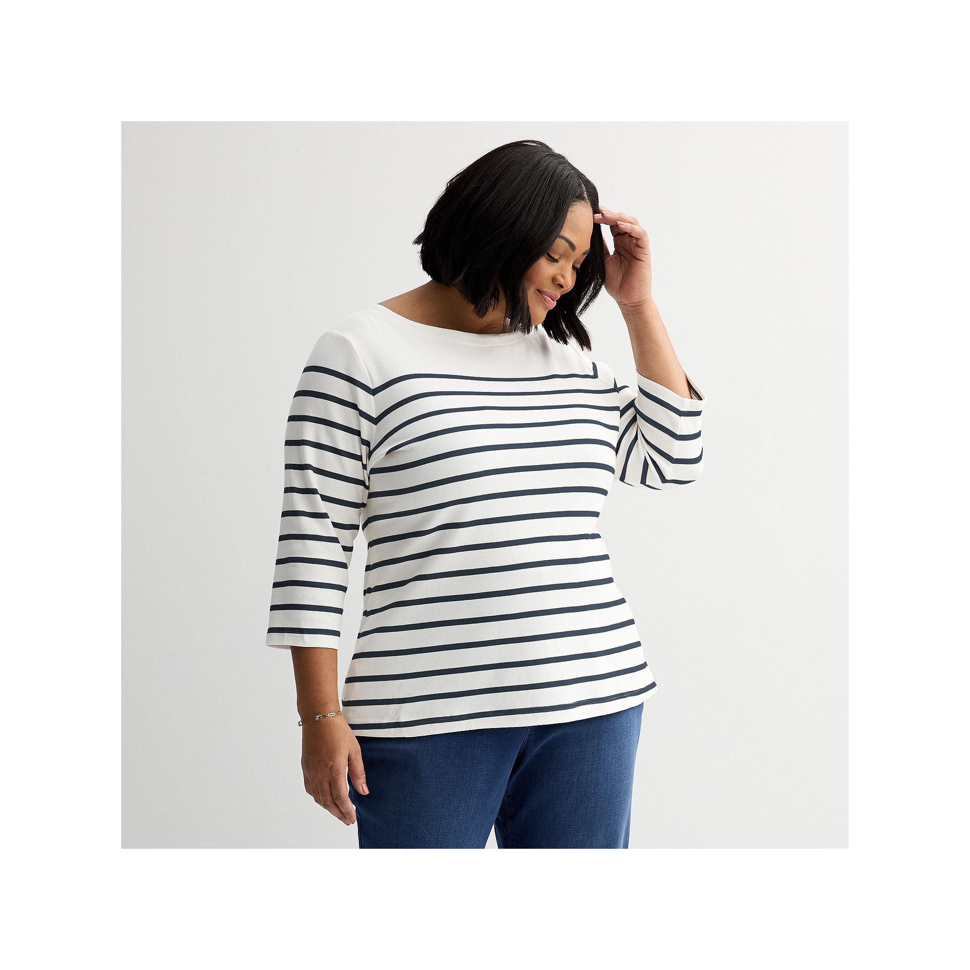 Plus Size Croft & Barrow® Boatneck Top, Womens, Size: 0X, Blue Stripe