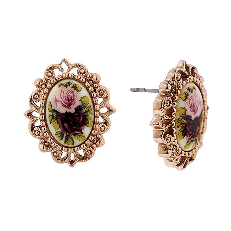 1928 Gold Tone Floral Stud Earrings, Womens, Yellow