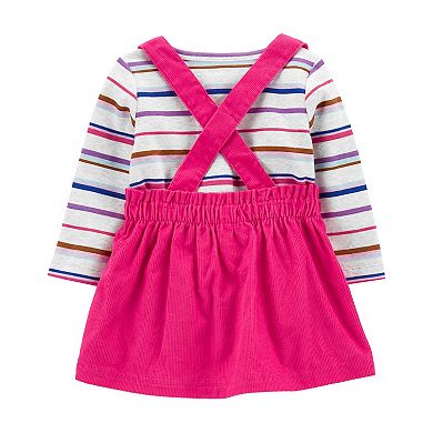 Baby Girl Carter's Striped Tee, Corduroy Jumper, & Tights Set