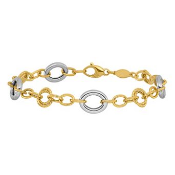 Two Tone 14k Fancy Circle Cable Link Bracelet