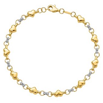 Two Tone 14k Gold Polished Heart Bracelet