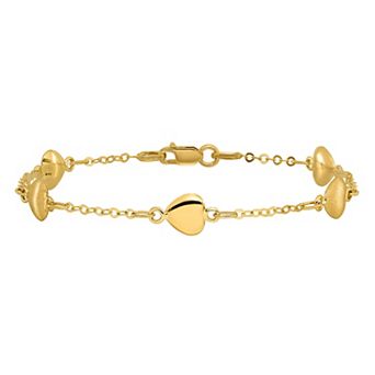 14k Gold Heart Station Bracelet