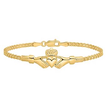 14k Gold Polished Claddagh Bracelet
