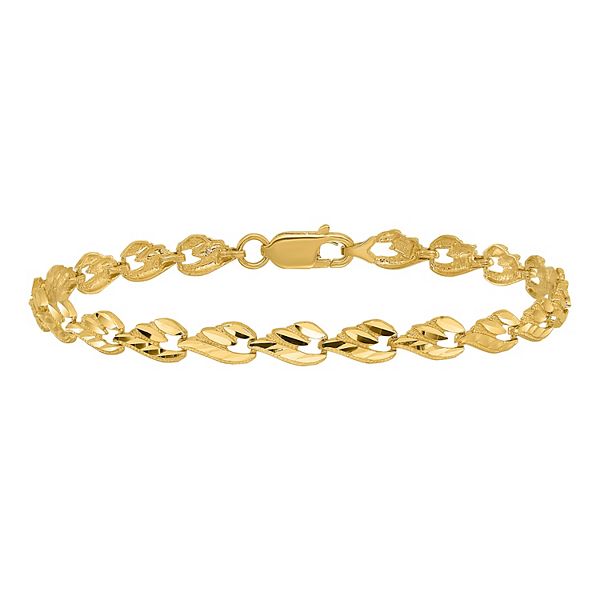 Primal Gold 14 Karat Yellow Gold Diamond-cut Leaf 7 Inch Bracelet