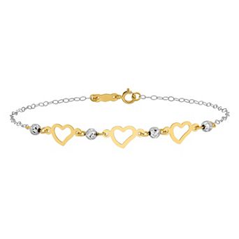 Two Tone 14k Gold Oval Link Beads & Heart Bracelet