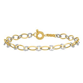 Two Tone 14k Gold Oval & Circle Bracelet