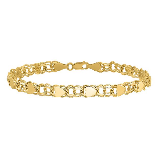 14K Yellow Gold Double Link Charm Bracelet