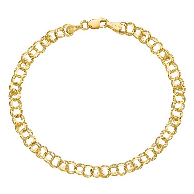 14K Yellow Gold Double Link Charm Bracelet