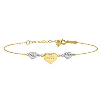 Two Tone 14k Gold Puffed "LOVE" Heart Bracelet