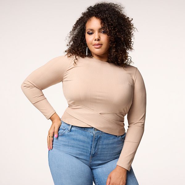 Plus Size Intempo Crossover Hem Crop Top