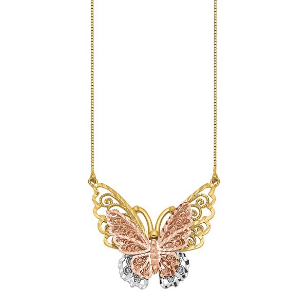 14k Yellow & Rose Gold Butterfly Necklace
