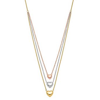 14k Gold Tri-Tone Three Heart Necklace