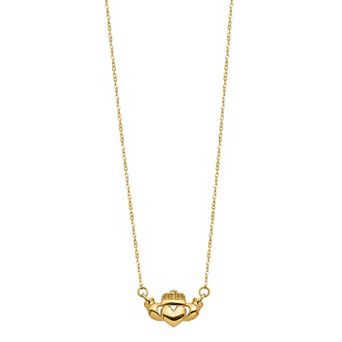 14k Gold Polished Claddagh Necklace