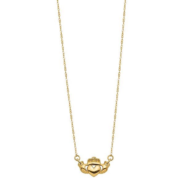 14k Gold Polished Claddagh Necklace