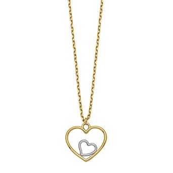14k Gold Two Tone Double Heart Necklace