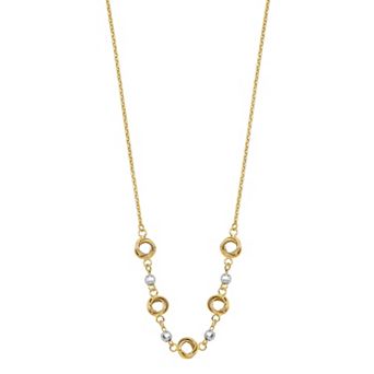 Two Tone 14k Gold Polished Love Knot Bead Necklace