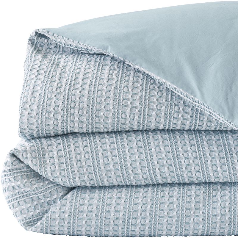 Lands End Matelasse Textured Stripe Duvet Cover or Pillow Sham, Blue, EURO