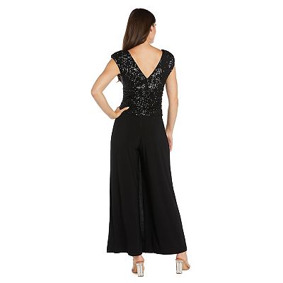 R & M Richards Women's Black Sequin Jumpsuit, 6