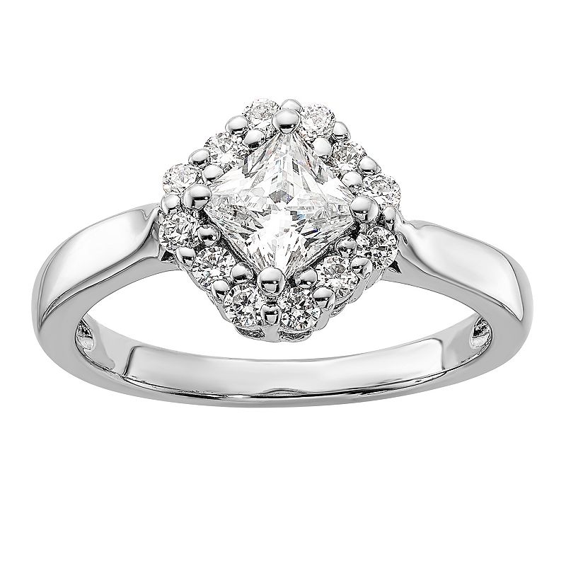 Diamonore Sterling Silver Cubic Zirconia Halo Ring, Womens, Size: 7, White