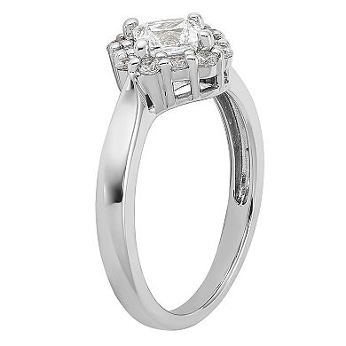Diamonore Sterling Silver Cubic Zirconia Halo Ring