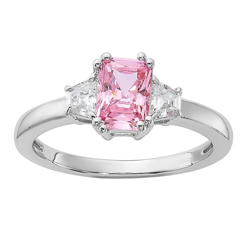 Diamonore Sterling Silver Emerald-cut Pink & White Cubic Zirconia Ring, Wom
