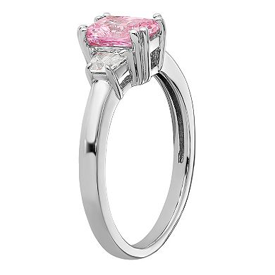 Diamonore Sterling Silver Emerald-cut Pink & White Cubic Zirconia Ring