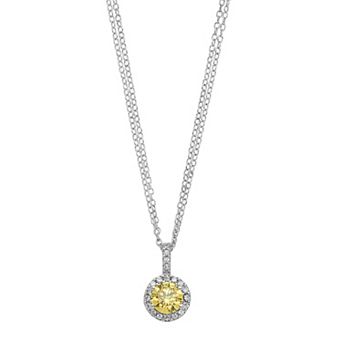 Diamonore Sterling Silver Yellow & White Cubic Zirconia Halo Pendant Necklace