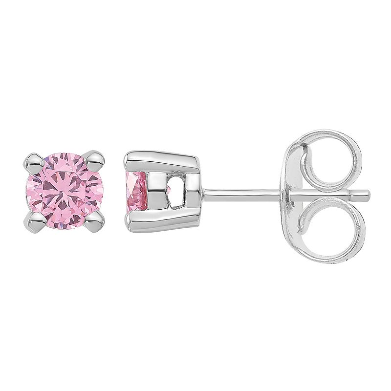 Diamonore Sterling Silver Cubic Zirconia 5mm Pink Stud Earrings, Womens, W