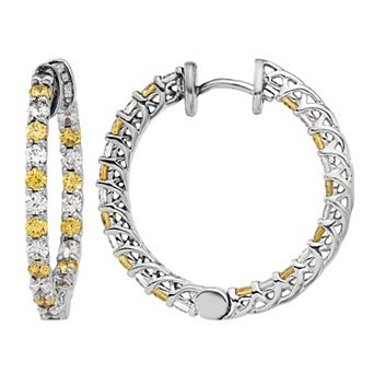 Diamonore Sterling Silver Inside-Outside Yellow & White Cubic Zirconia Hoop Earrings