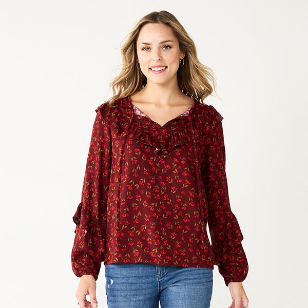 Petite Sonoma Goods For Life® Long Sleeve Ruffle Peasant Top