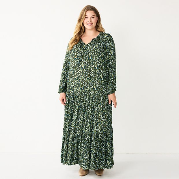 Plus Size Sonoma Goods For Life® Tiered Long Sleeve Maxi Dress