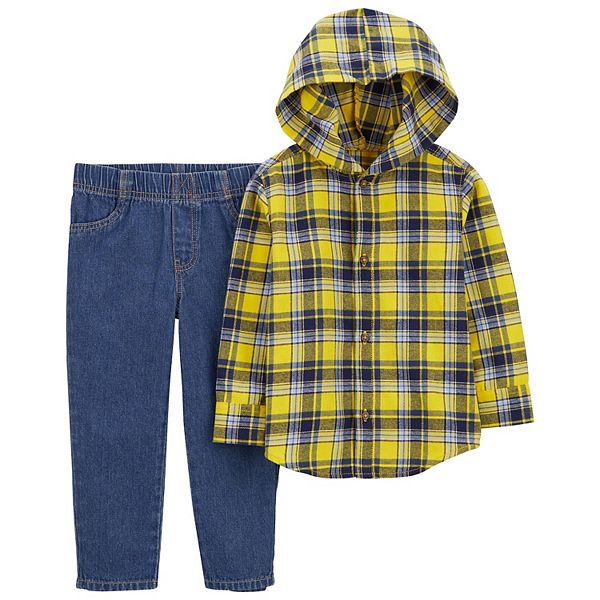 Toddler Boy Carter's Plaid ButtonFront Shirt & Denim Pants Set