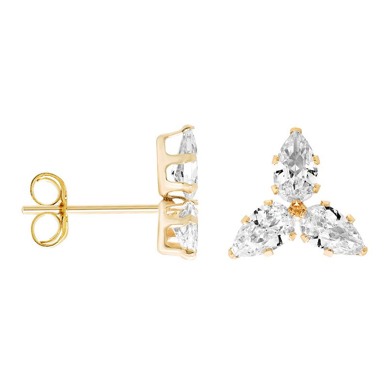 A&M 14k Gold Dainty Cubic Zirconia Cluster Stud Earrings, Womens, Yellow