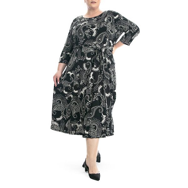 Plus Size Nina Leonard Sylvia Puff Sleeve Midi Dress