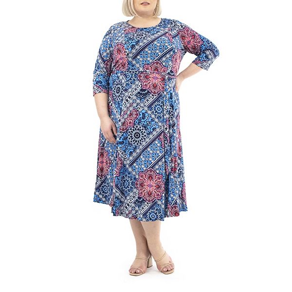Plus Size Nina Leonard Sylvia Puff Sleeve Midi Dress