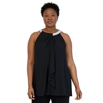 Plus Size R&M Richards Beaded Neck Scarf Halter Tunic