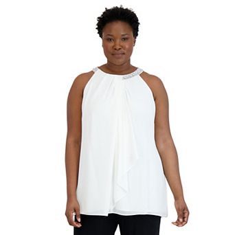 Plus Size R&M Richards Beaded Neck Scarf Halter Tunic