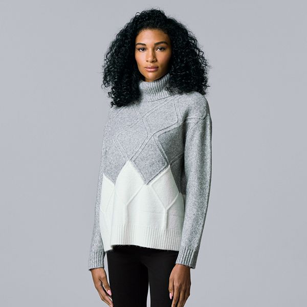 Petite Simply Vera Vera Wang Argyle Colorblock Sweater