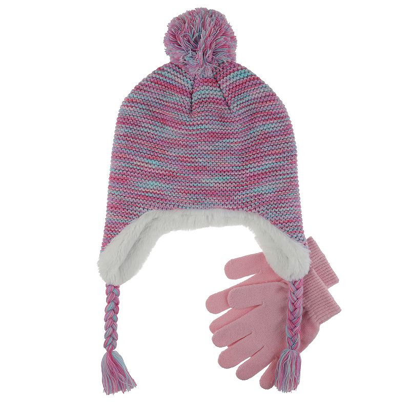 Girls 4-16 Elli by Capelli Spacedye Earflap Hat & Magic Gloves Set, Size: 4