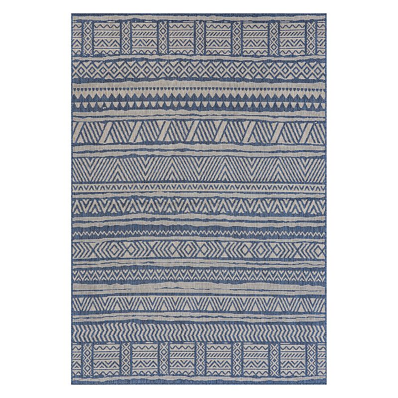 nuLOOM Abbey Tribal Striped Indoor Outdoor Rug, Blue, 8X10 Ft