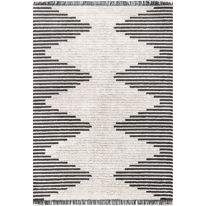 nuLOOM Morgan Contemporary Diamond Soft Shag Fringe Rug, Beig/Green, 7X9 Ft
