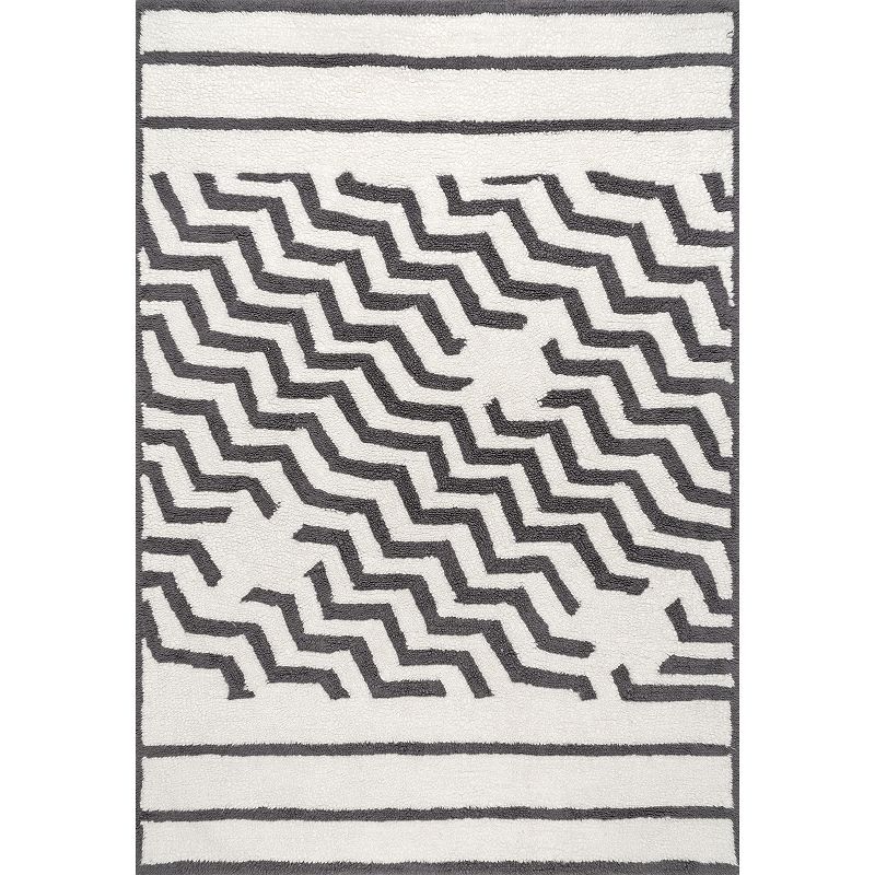 nuLOOM Fading Chevron Wool Washable Area Rug, White, 6X9 Ft