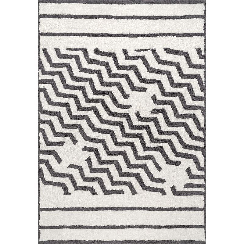 nuLOOM Fading Chevron Wool Washable Area Rug, White, 6X9 Ft