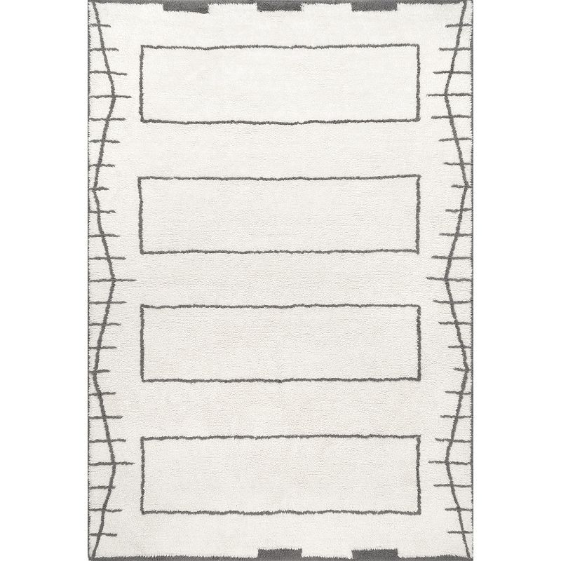 nuLOOM Isabella Machine Washable Wool Contemporary Geometric Area Rug, White, 4X6 Ft