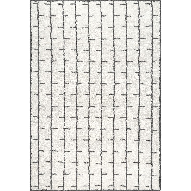 nuLOOM Zelda Machine Washable Wool Modern Geometric Area Rug, White, 6X9 Ft