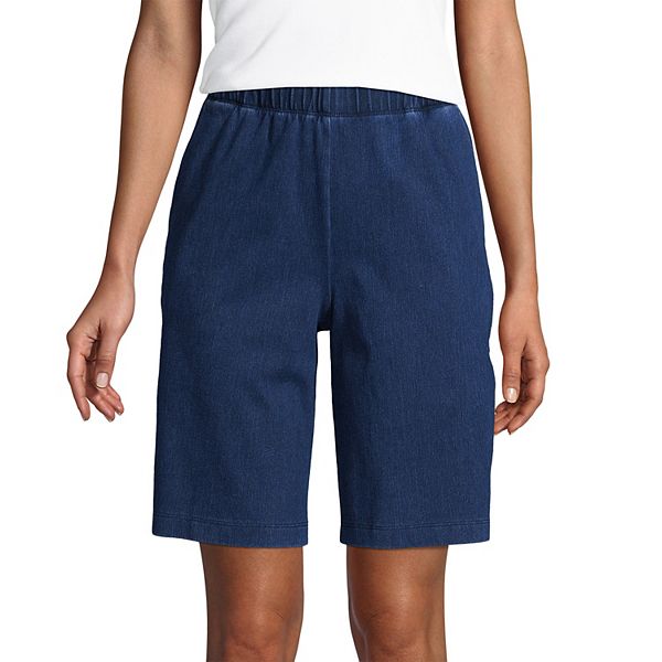 Petite Lands' End Sport Knit ElasticWaist HighWaisted Jean Shorts